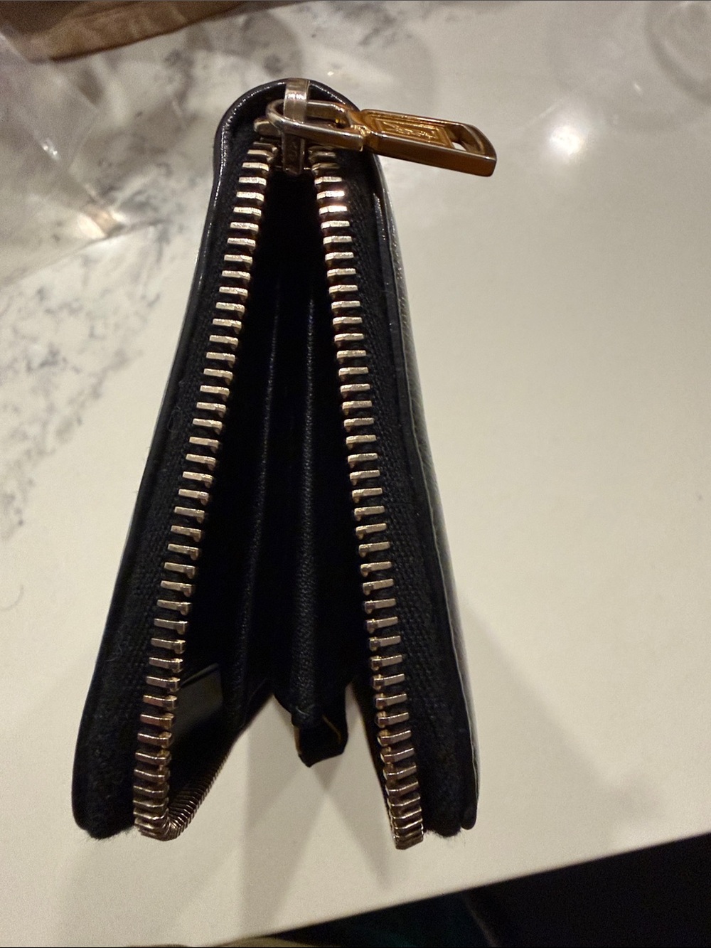 YSL Black Leather Zip Wallet with Embossed Logo - Picture 7 of 7